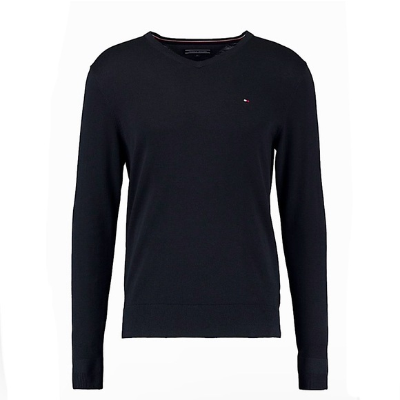 Tommy Hilfiger Black Signature Logo Solid V-Neck Sweater, Men’s Size Medium. - Picture 10 of 16